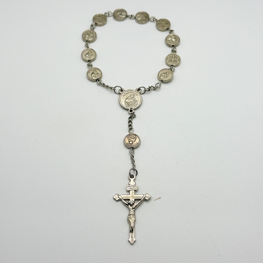 St Anthony Pocket Rosary Silver Tone St Benedict Medals Crucifix Catholic